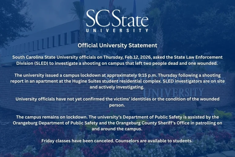 Tragédia na Carolina do Sul: Tiroteio em dormitório universitário deixa dois mortos e um ferido
