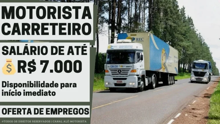 REC Transportes Abre Vagas para Motorista Carreteiro com Salários de Até R$ 7.000 em Contagem (MG), Uberlândia (MG) e Aparecida de Goiânia (GO)